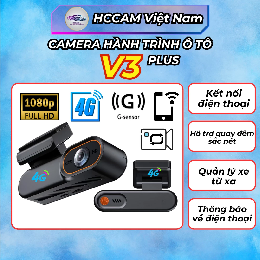 Camera hành trình V3 Plus 4G  – Quản lý xe liên tục, xem trực tiếp từ xa, ghi đè vòng lặp thông minh, độ phân giải FullHD sắc nét...