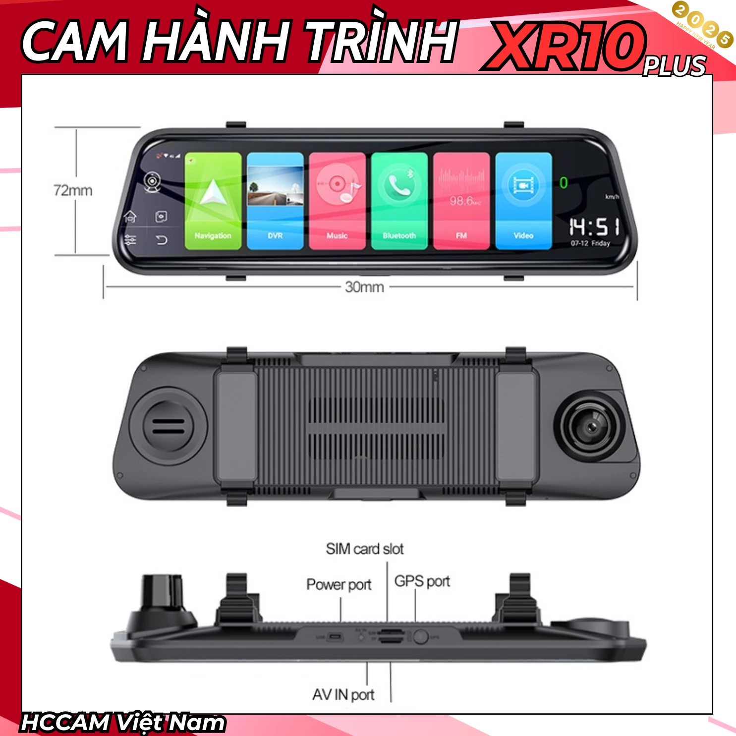 Camera hành trình Gương XR10plus 4G Android Camera chính hãng HCCAM (giá vô địch) 2