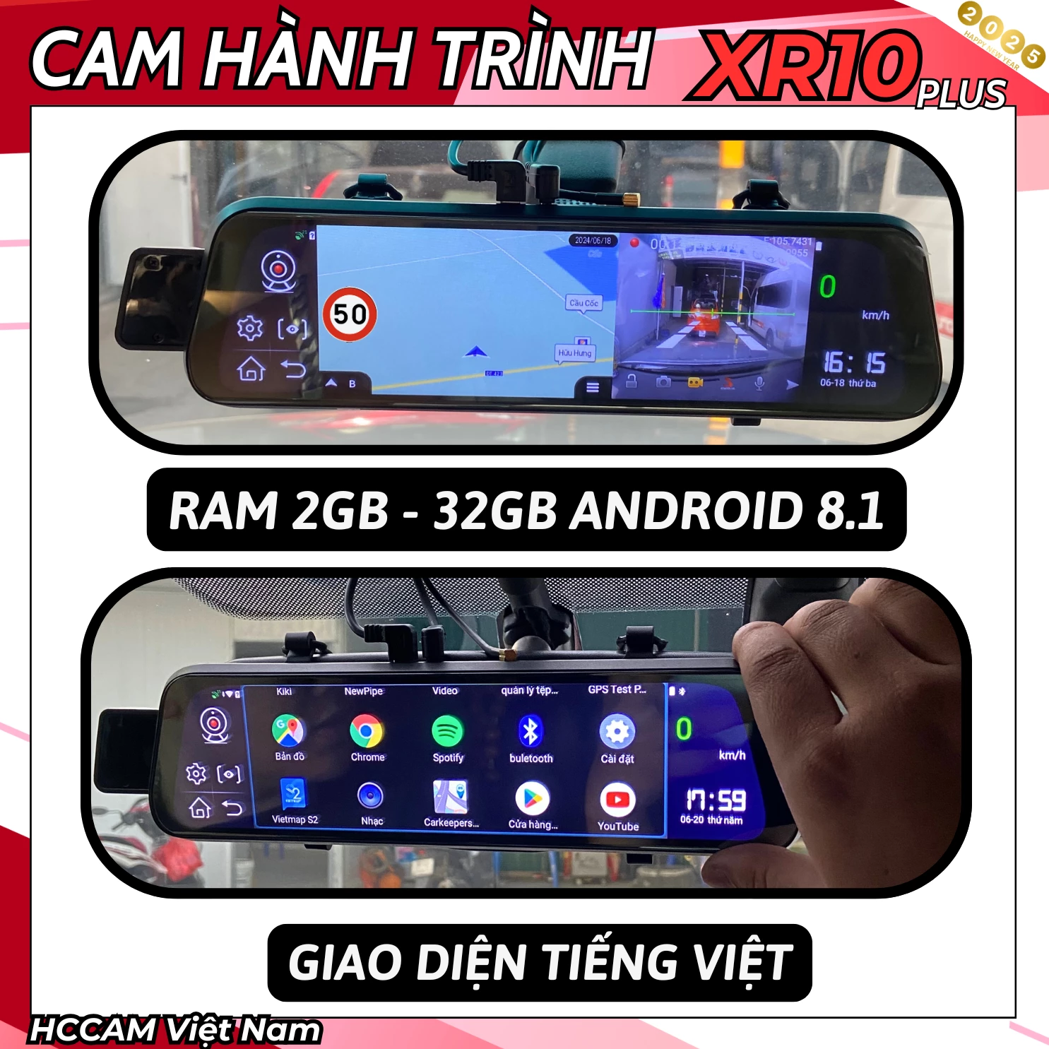 Camera hành trình Gương XR10plus 4G Android Camera chính hãng HCCAM (giá vô địch) 4